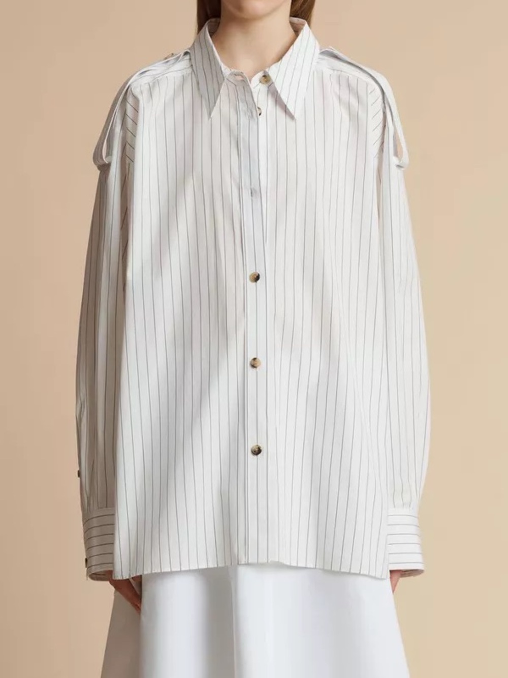 Khaite Tamal Oversized Striped Cotton-poplin Shirt White Navy New Button Down